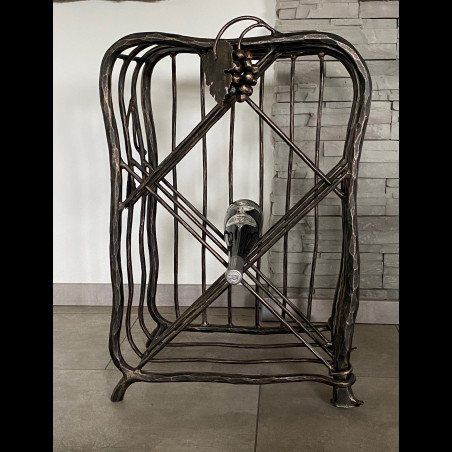 A wrought iron wine cabinet