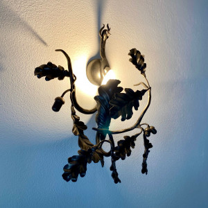 A wrought iron light Oak