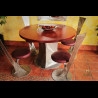 Luxusné sedenie - kombinácia nerezová oceľ, drevo a koža - moderný stôl a stoličky (NBK-65)